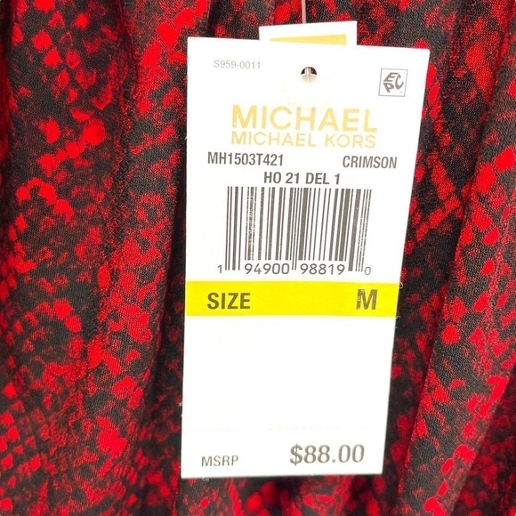 Michael Kors NWT One Shoulder Python Print Top Red and Black Medium - Picture 11 of 13